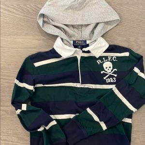 Long-sleeve polo with hoodie